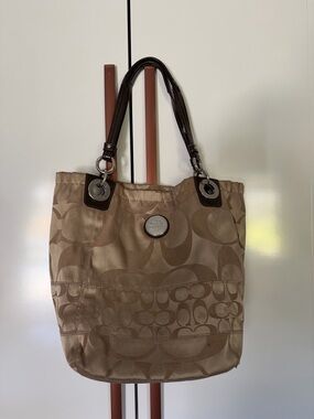 COACH Tan and Brown Signature Canvas Tote
